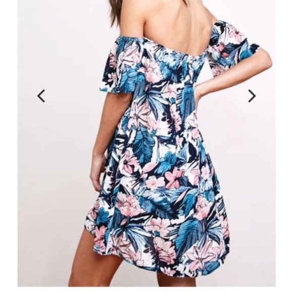 Spiritual Gangster Blue Floral Waikiki Off the Shoulder micro mini dress size S - Picture 13 of 13